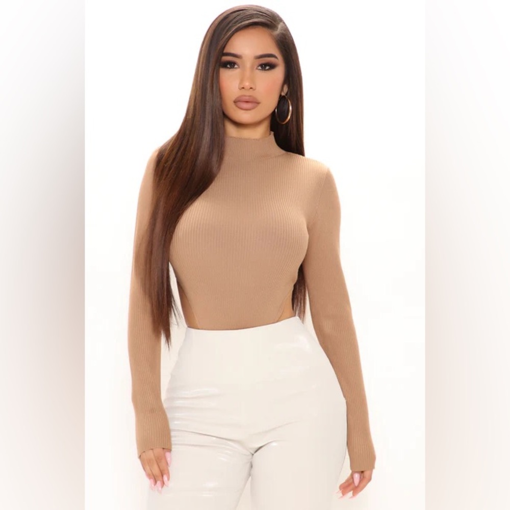 Chantel High Cut Sweater Bodysuit - Camel